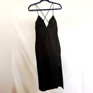 Summer linen LBD. Backless with beaded straps. Ties in back.